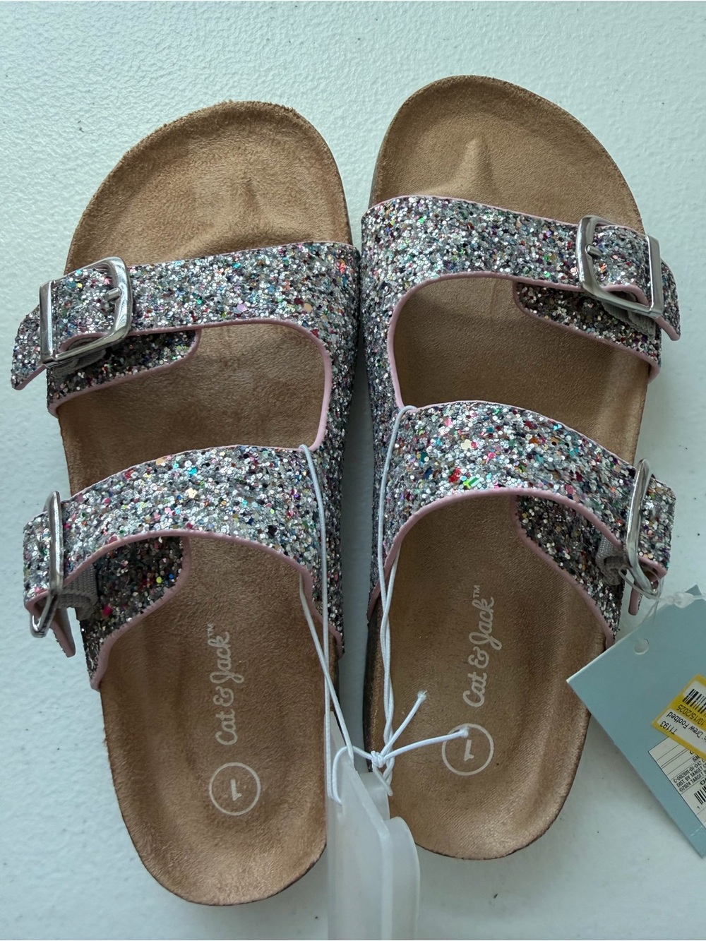 Cat & Jack Sparkle Double-Buckle Slide Sandals - Pink Glitter